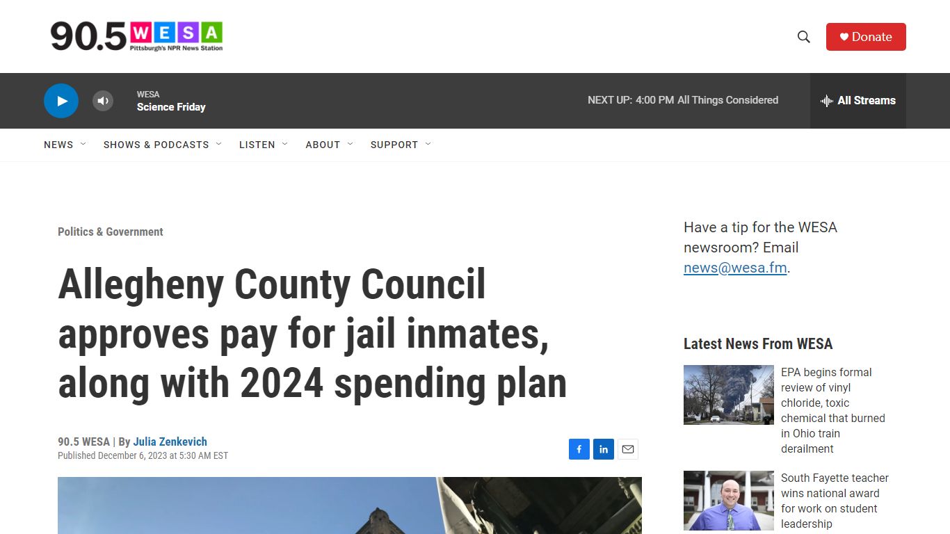 Allegheny County Council approves pay for jail inmates | 90.5 WESA