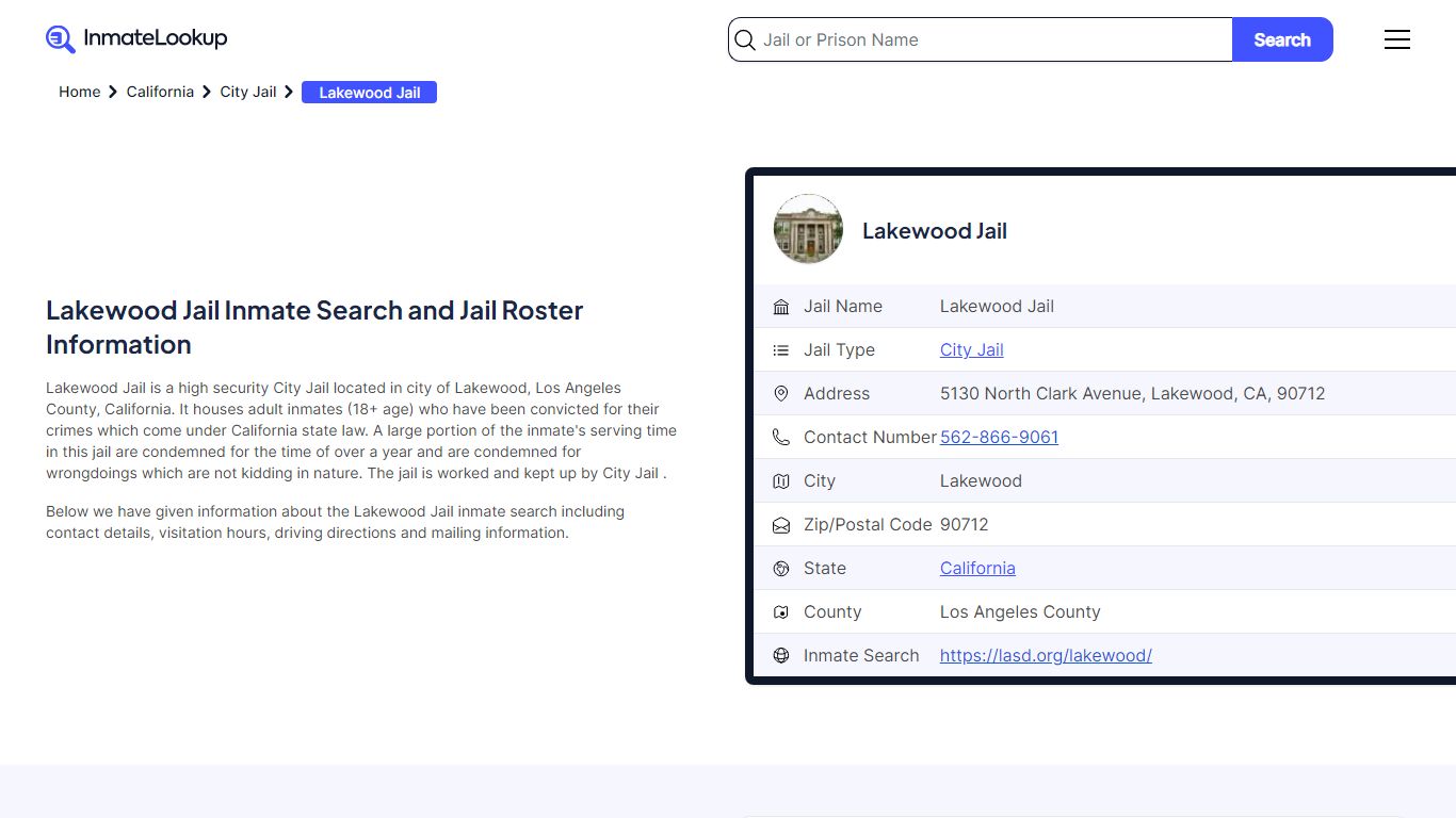 Lakewood Jail Inmate Search and Jail Roster Information
